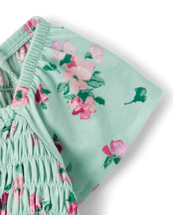 Toddler Girls Floral Smocked Flutter Top