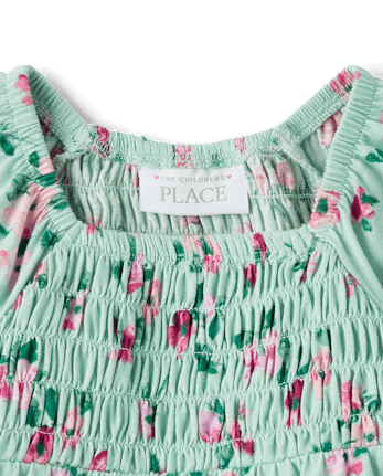 Toddler Girls Floral Smocked Flutter Top