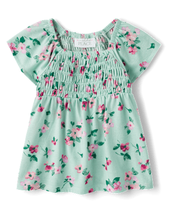 Toddler Girls Floral Smocked Flutter Top