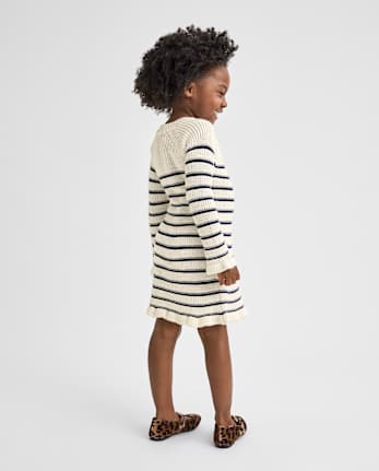 Baby And Toddler Girls Striped Ruffle Sweater Dress