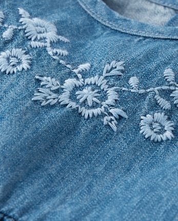 Baby And Toddler Girls Embroidered Floral Chambray Fit And Flare Dress