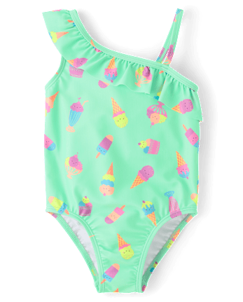 Baby And Toddler Girls Ice Cream One Shoulder One Piece Swimsuit