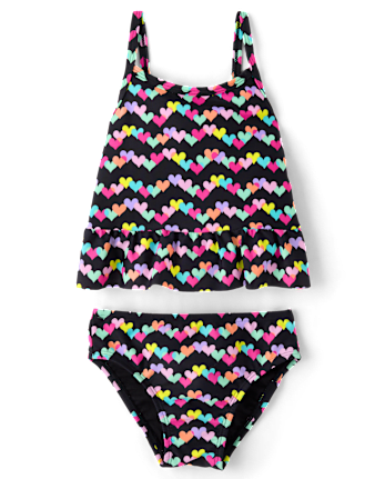 Baby And Toddler Girls Rainbow Heart Peplum Tankini Swimsuit
