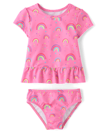 Baby And Toddler Girls Rainbow Peplum Rashguard Swimsuit