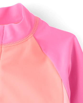 Baby And Toddler Girls Colorblock Half Zip Rashguard One Piece Swimsuit