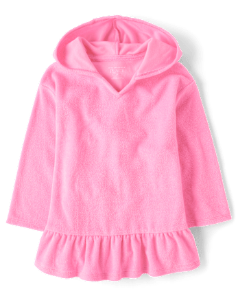 Baby And Toddler Girls Hooded Peplum Terry Swim Cover-Up