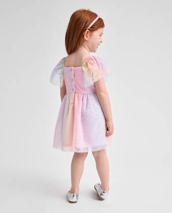 Toddler Girls Rainbow Mesh Flutter Dress