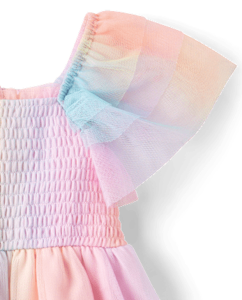 Toddler Girls Rainbow Mesh Flutter Dress