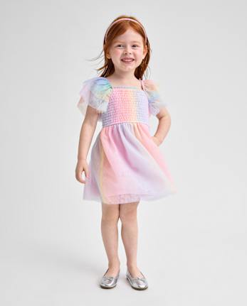 Toddler Girls Rainbow Mesh Flutter Dress
