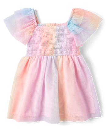 Toddler Girls Rainbow Mesh Flutter Dress