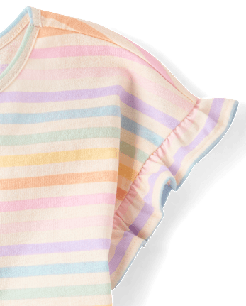 Toddler Girls Rainbow Striped Flutter Tee