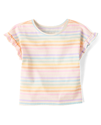 Toddler Girls Rainbow Striped Flutter Tee