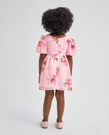 Toddler Girls Floral Chiffon Fit And Flare Dress