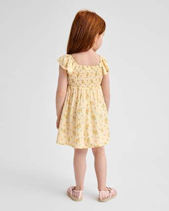 Robe à volants smockée à fleurs pour petites filles