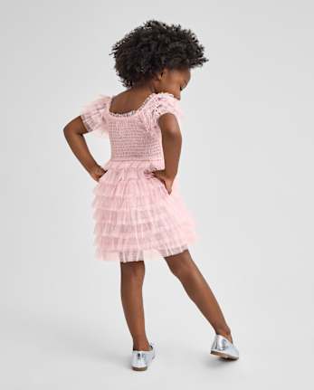 Robe à volants en tulle smocké pour bébés et petites filles