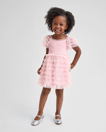 Robe à volants en tulle smocké pour bébés et petites filles