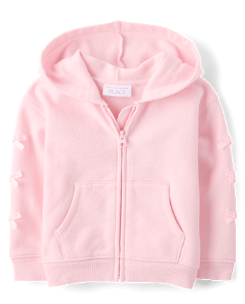 Toddler Girls Bow Premium Fleece Zip Up Hoodie