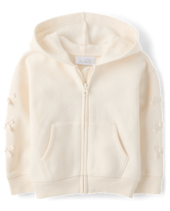 Toddler Girls Bow Premium Fleece Zip Up Hoodie