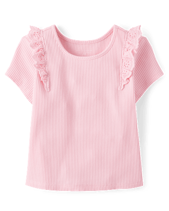 Toddler Girls Embroidered Eyelet Ribbed Flutter Tee