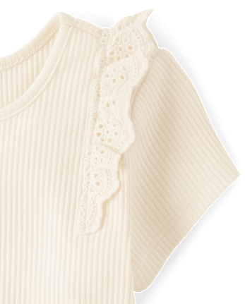 Toddler Girls Embroidered Eyelet Ribbed Flutter Tee
