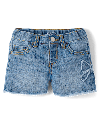 Baby And Toddler Girls Applique Bow Denim Shortie Shorts
