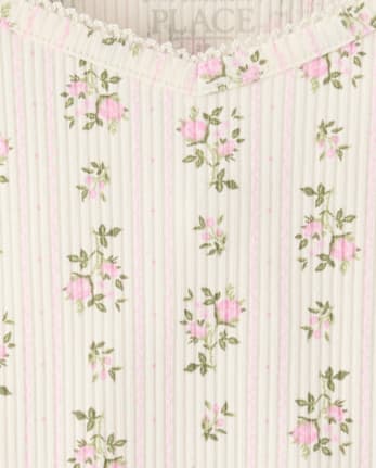 Girls Floral Ribbed Lettuce Tee