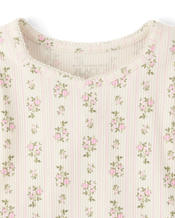 Girls Floral Ribbed Lettuce Tee