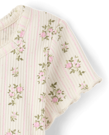 Girls Floral Ribbed Lettuce Tee