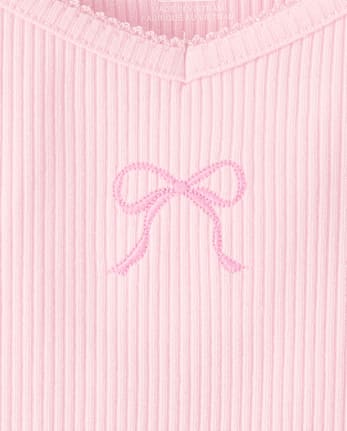 T-shirt côtelé à motif laitue avec nœud brodé pour filles