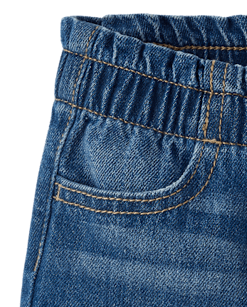 Baby And Toddler Girls Paperbag Waist Denim Shortie Shorts