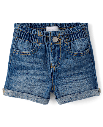 Baby And Toddler Girls Paperbag Waist Denim Shortie Shorts