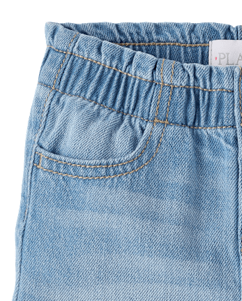 Baby And Toddler Girls Paperbag Waist Denim Shortie Shorts