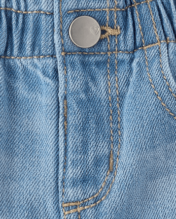 Baby And Toddler Girls Paperbag Waist Denim Shortie Shorts