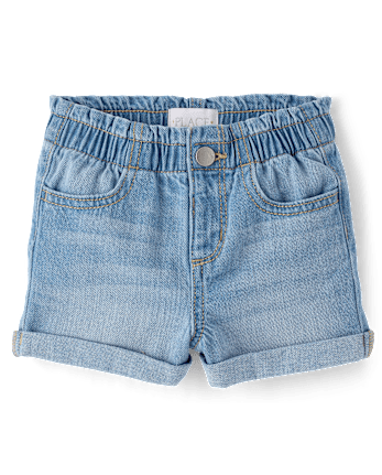 Baby And Toddler Girls Paperbag Waist Denim Shortie Shorts
