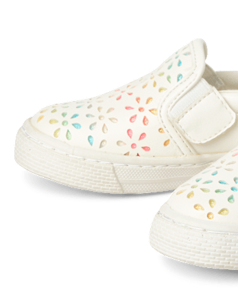 Baskets à enfiler perforées à paillettes arc-en-ciel et fleurs pour petites filles