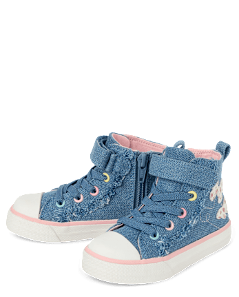Toddler Girls Embroidered Butterfly Denim High Top Sneakers
