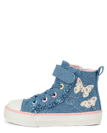 Toddler Girls Embroidered Butterfly Denim High Top Sneakers