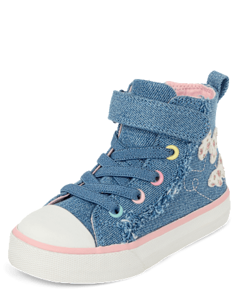 Toddler Girls Embroidered Butterfly Denim High Top Sneakers
