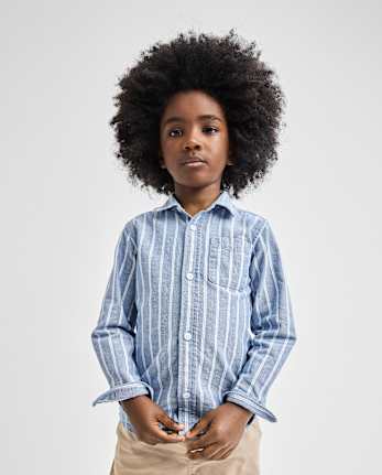 Chemise Oxford rayée à boutons pour bébés et petits garçons, assortie au motif papa et moi