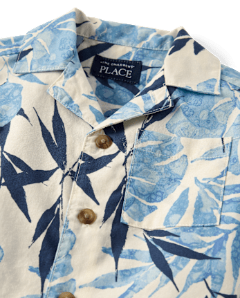 Baby And Toddler Boys Tropical Leaf Poplin Button Up Shirt