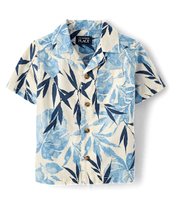Baby And Toddler Boys Tropical Leaf Poplin Button Up Shirt