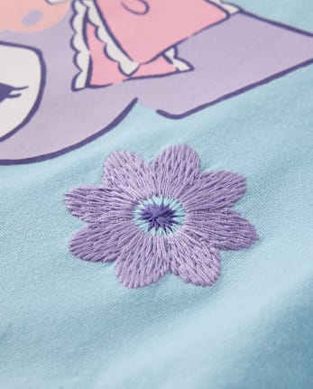 T-shirt à motif floral brodé au point de satin Kuromi™ pour filles