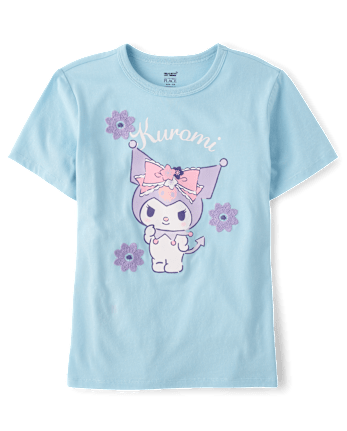 T-shirt à motif floral brodé au point de satin Kuromi™ pour filles