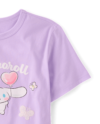 T-shirt à motif papillon brodé en point de satin Cinnamoroll™ pour filles