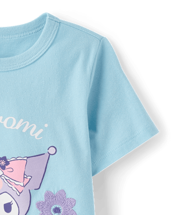 Toddler Girls Kuromi™ Satin Stitch Embroidered Floral Graphic Tee