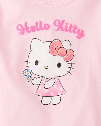 T-shirt graphique Hello Kitty® à paillettes et imprimé en relief pour petites filles