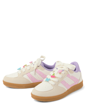 Girls Floral Beaded Low Top Sneakers