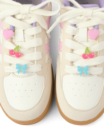 Girls Floral Beaded Low Top Sneakers