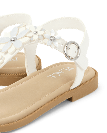 Sandales à bride en T pour filles, ornées de strass et de fleurs