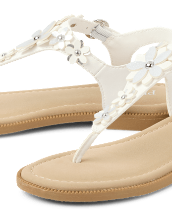 Sandales à bride en T pour filles, ornées de strass et de fleurs